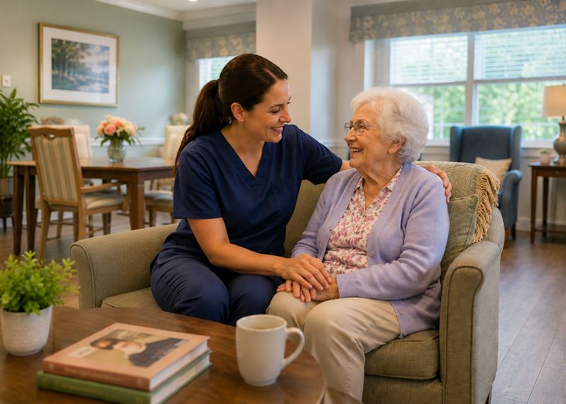 Caring staff with resident at The Waters of Indianapolis
